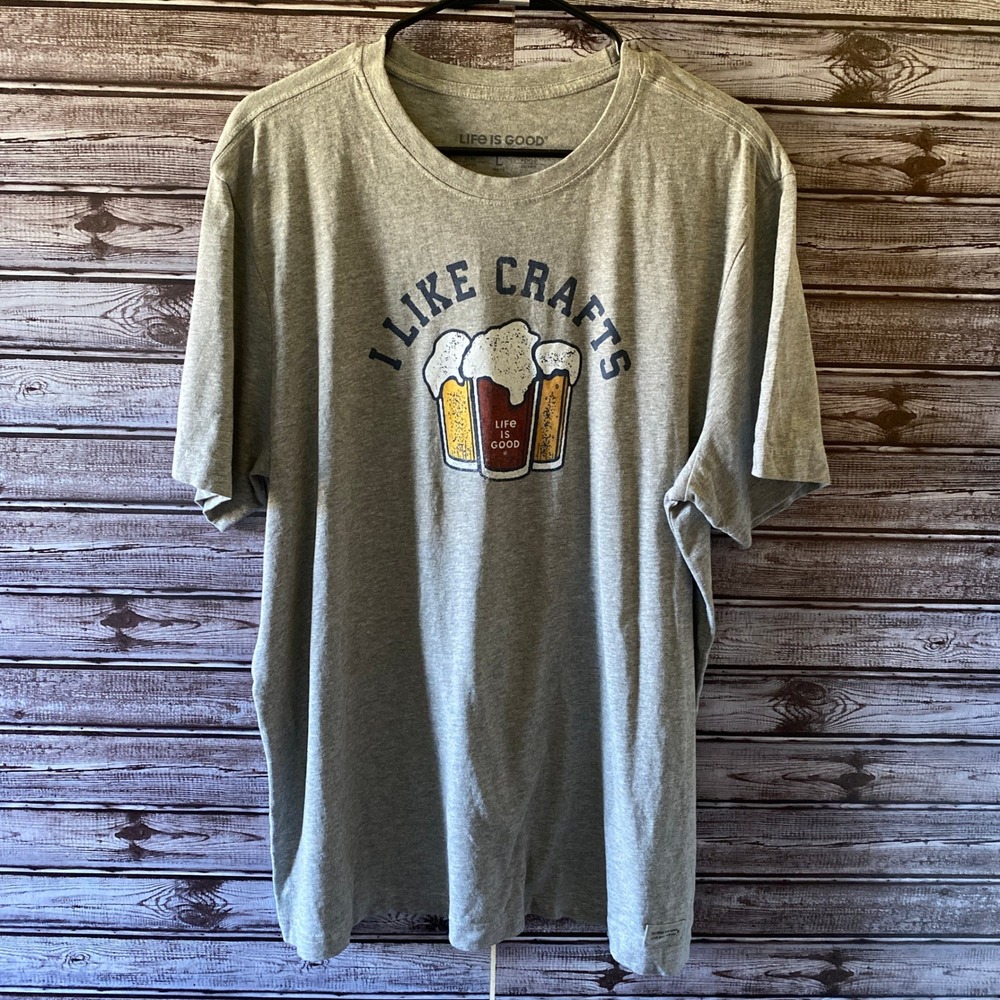 Life Is Good Men's Short-Sleeved Crusher Tee Size L Gray I Like Crafts Beer